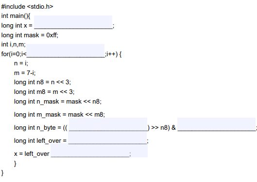 pseudocode and the ASM output, fill in the blanks for the following