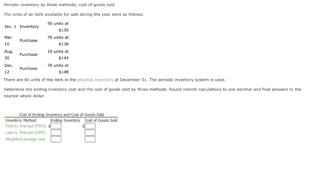 units of a particular item were available for sale during the calendar