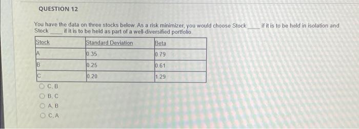  QUESTION 12 if it is to be held in isolation and