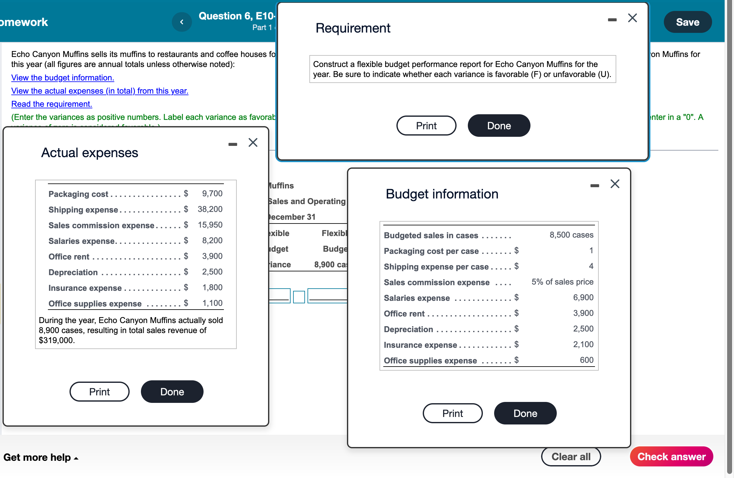  omework Question 6, E10. Part 1 Requirement Echo Canyon Muffins sells