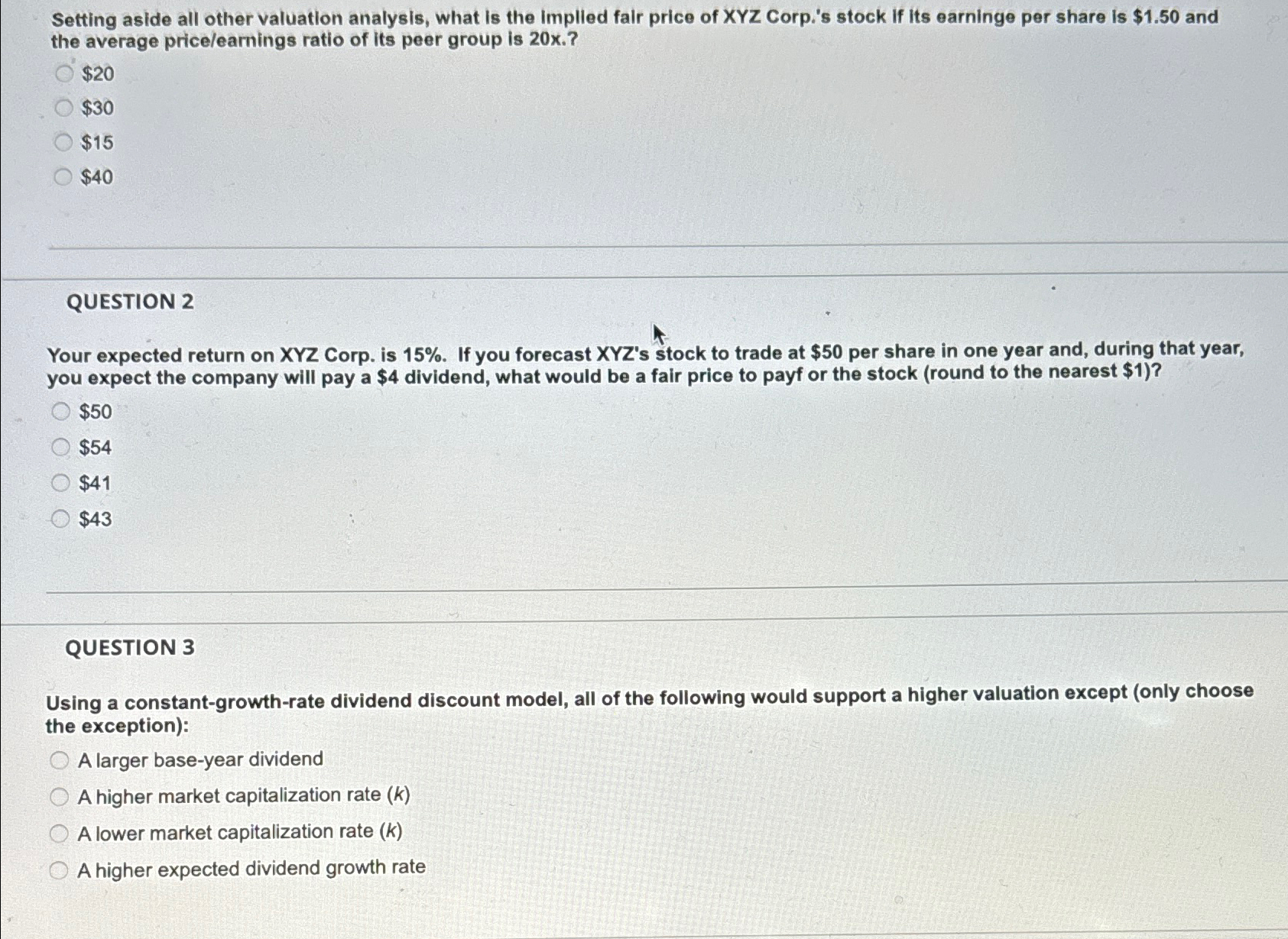  Setting aside all other valuation analysis, what is the implied falr