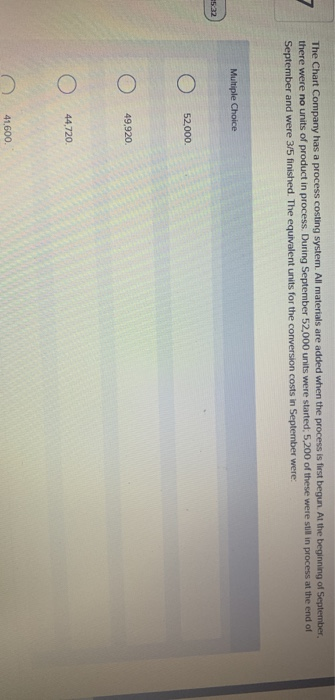  The Chart Company has a process costing system. All materials are