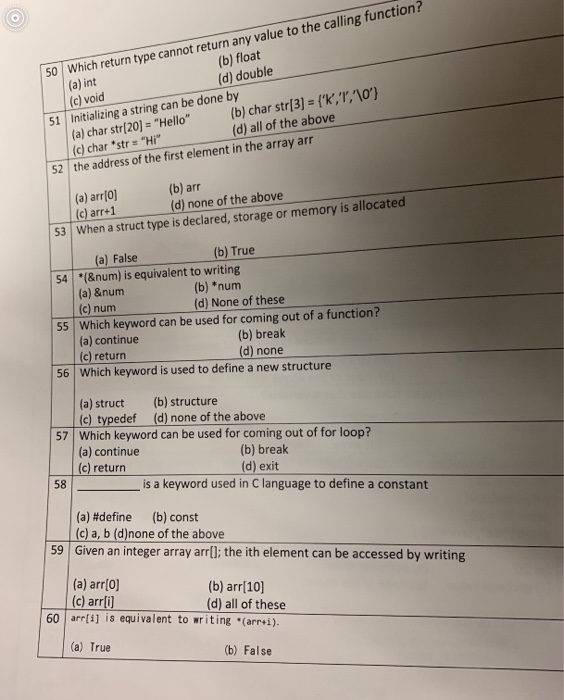  (a) int 50 Which return type cannot return any value to