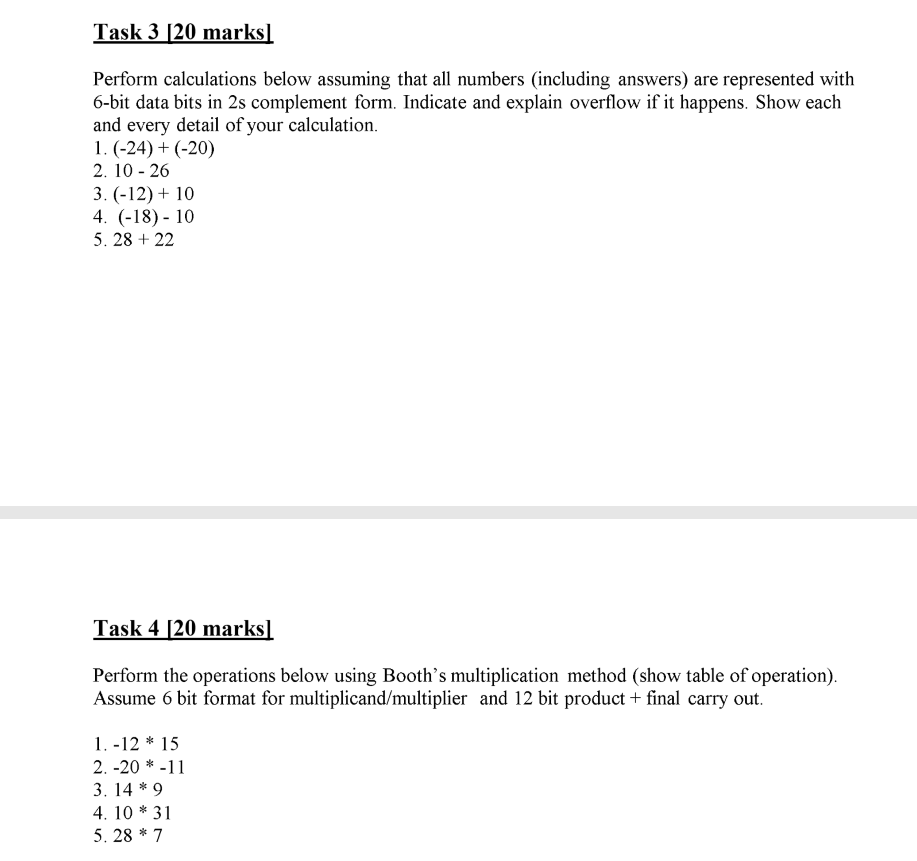 Task 3 [20 marks Perform calculations below assuming that all numbers