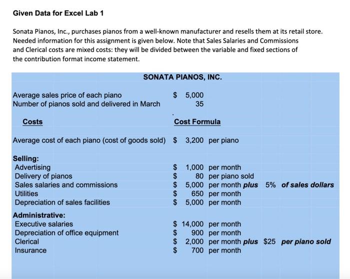 Excel formulas for all calculated amounts. Save your file with your name