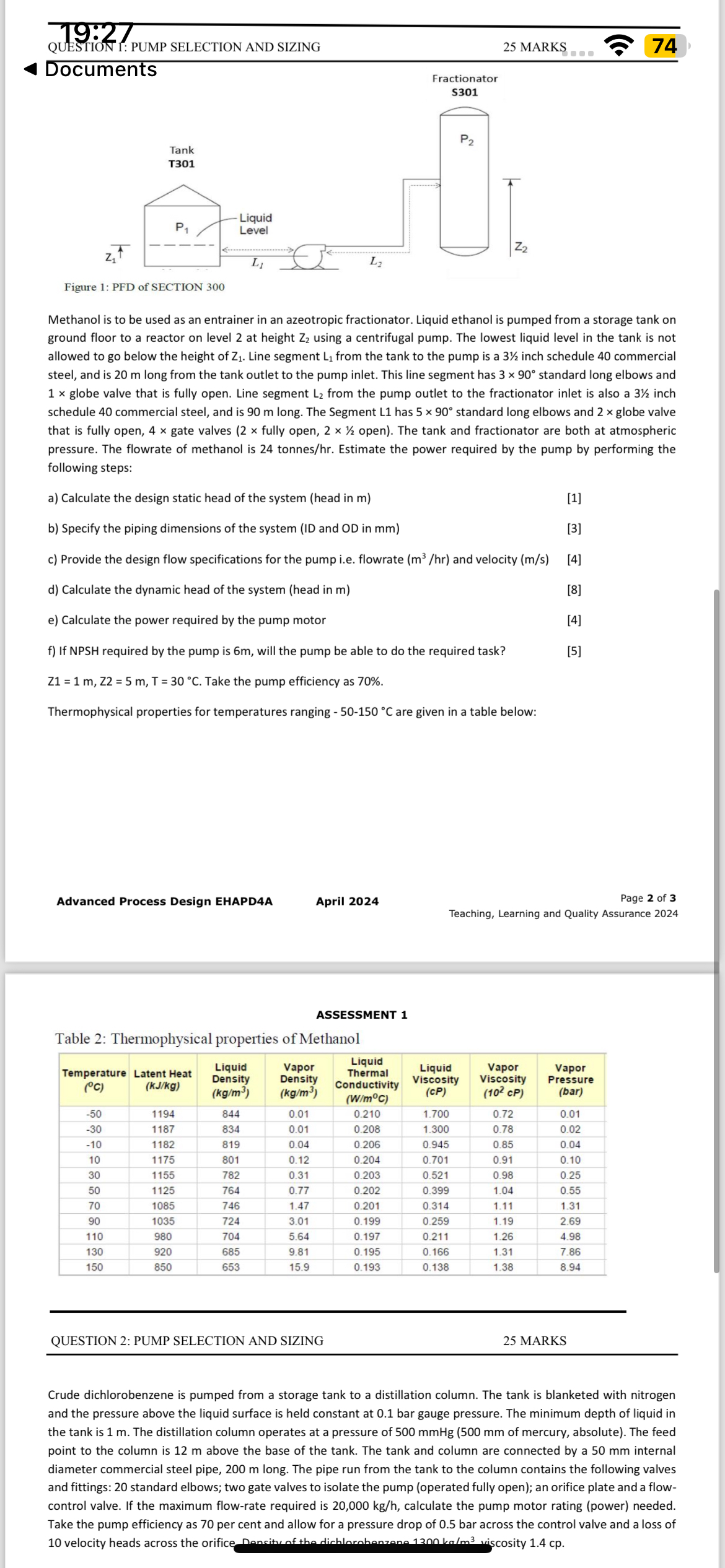  19:27 QUESTION 1:PUMP SELECTION AND SIIING 25 MARKS 74 Documents Fractionator