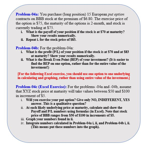 This is an Excel homework on options. Very important: You must label