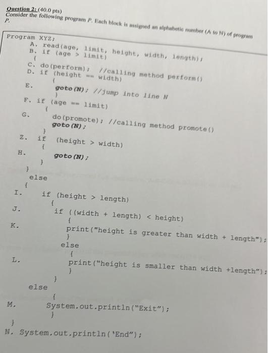 software Consider the following program P. Finch block is asigned an alphabetie