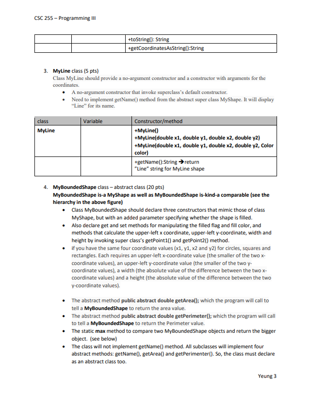 features from classes MyLine, MyRectangle and MyCircle and place them in a