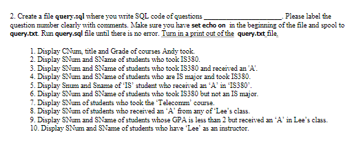 create.sql where you create the following tables and insert all test records.