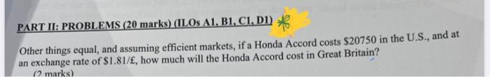  PART II: PROBLEMS (20 marks) (ILOs A1, B1, C1, DI) Other