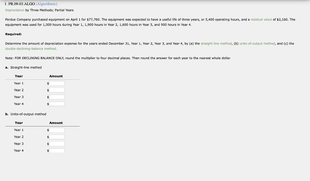 c. Double-declining-balance method Year Amount Year 1 $ Year 2 $