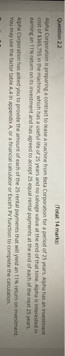  Question 2.2 (Total: 14 marks) Alpha Corporation is preparing a contract