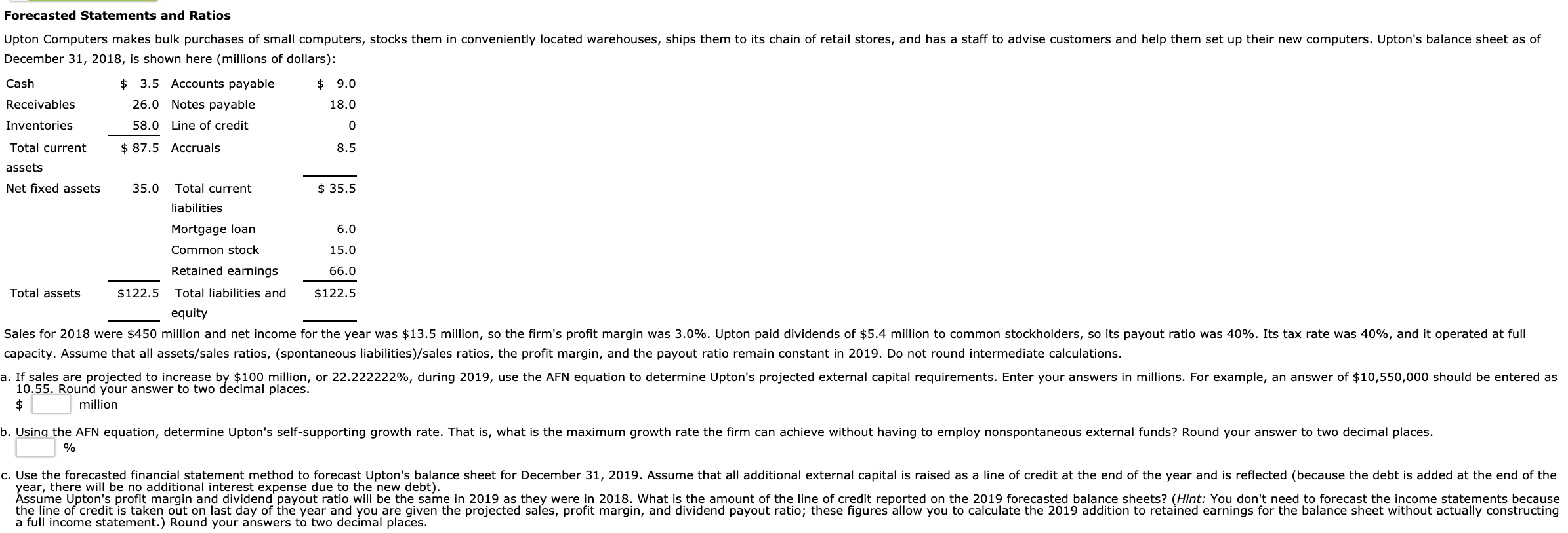Only Answer Part C Please. Forecasted Statements and Ratios Upton Computers makes