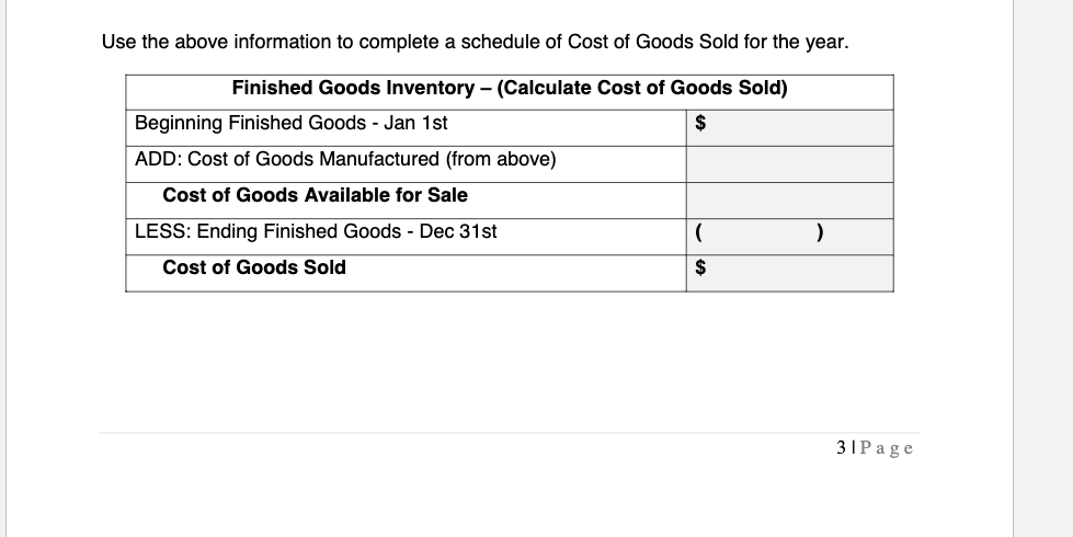is the Cost of Goods Manufactured (dollars)? See circle on the printed