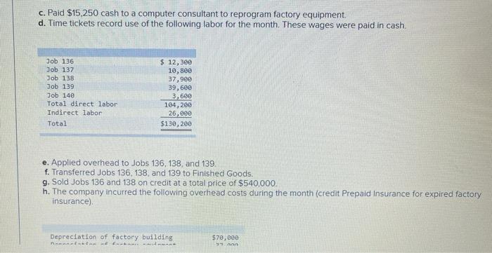 job order costing LO P1, P2, P3 [The following information applies to