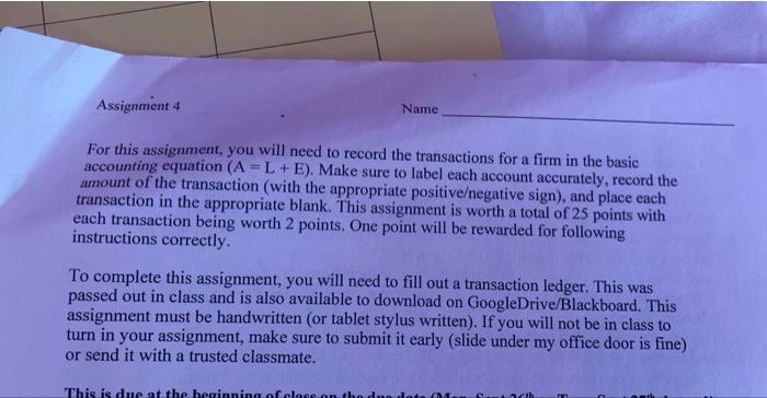  For this assignment, you will need to record the transactions for