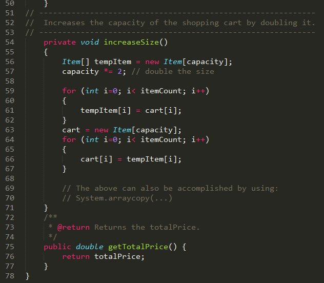 //ShoppingCart.java 4 //Represents a shopping cart as an array of items 6