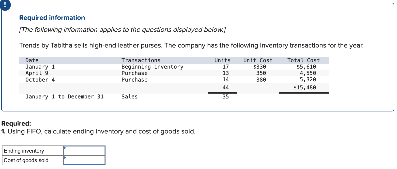  Required information [The following information applies to the questions displayed below.]