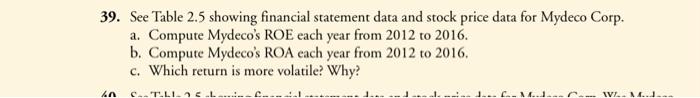  39. See Table 2.5 showing financial statement data and stock price