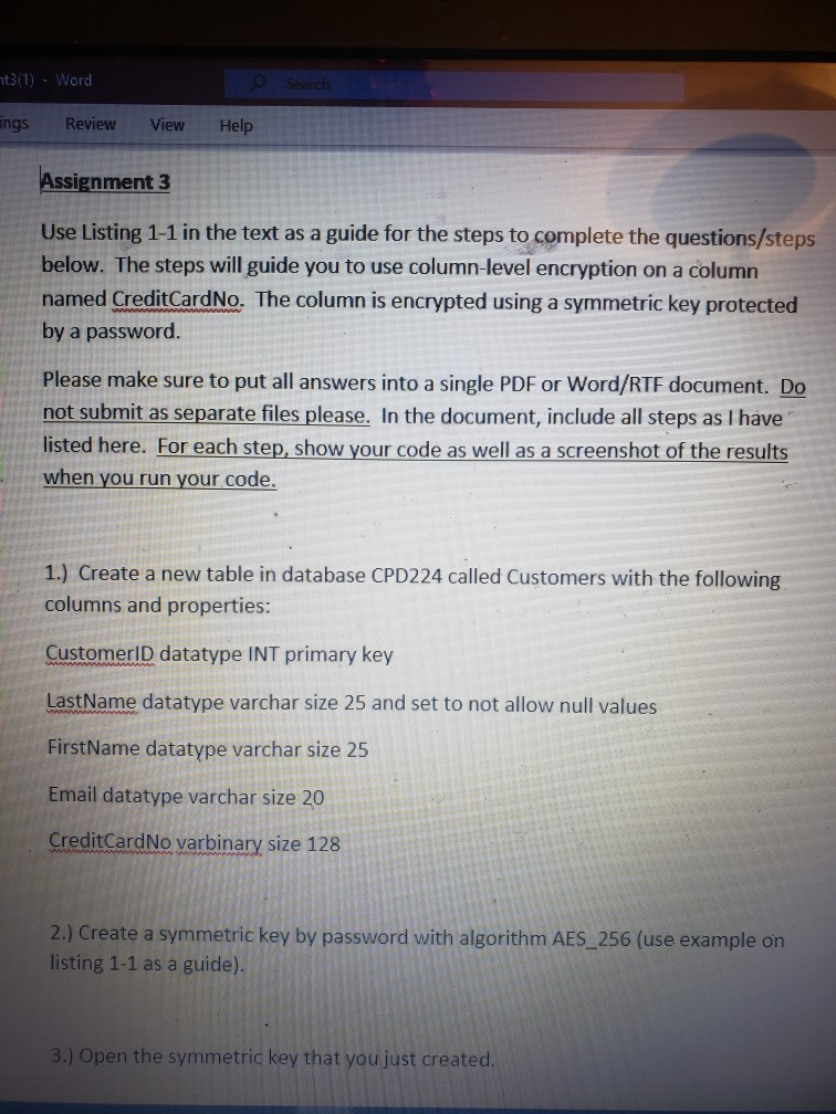  311) - Word e search ngs Review View Help Assignment 3