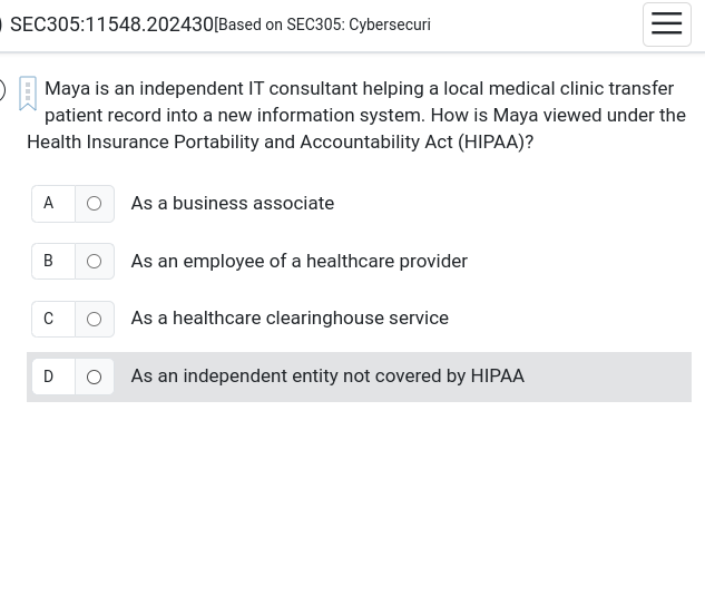  SEC305:11548.202430[Based on SEC305: Cybersecuri Maya is an independent IT consultant helping