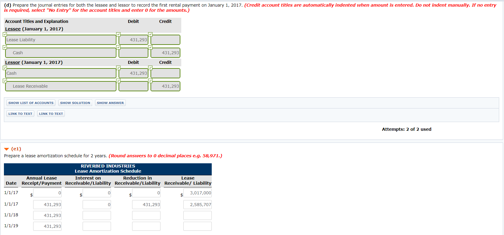 balance sheet (not notes) at December 31st, for both the lessee and
