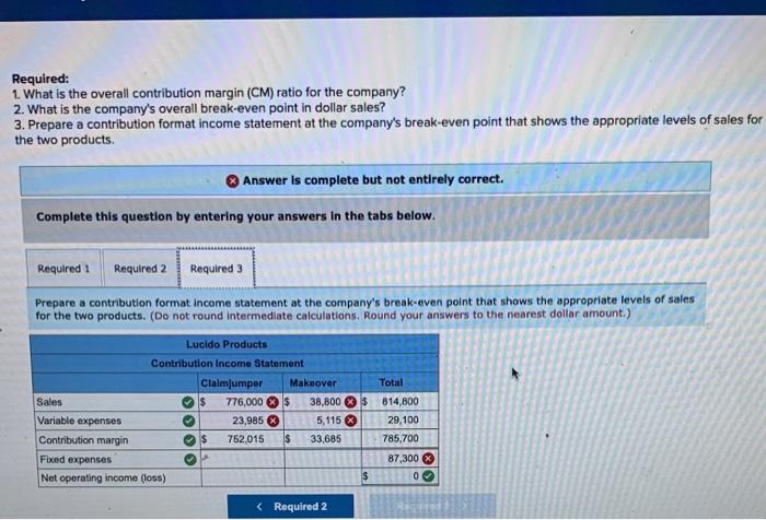 below: Sales Variable expenses Contribution margin Fixed expenses Net operating income clain