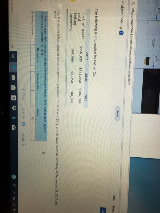  Problem Solving Help Save The following is information for Palmer Co.