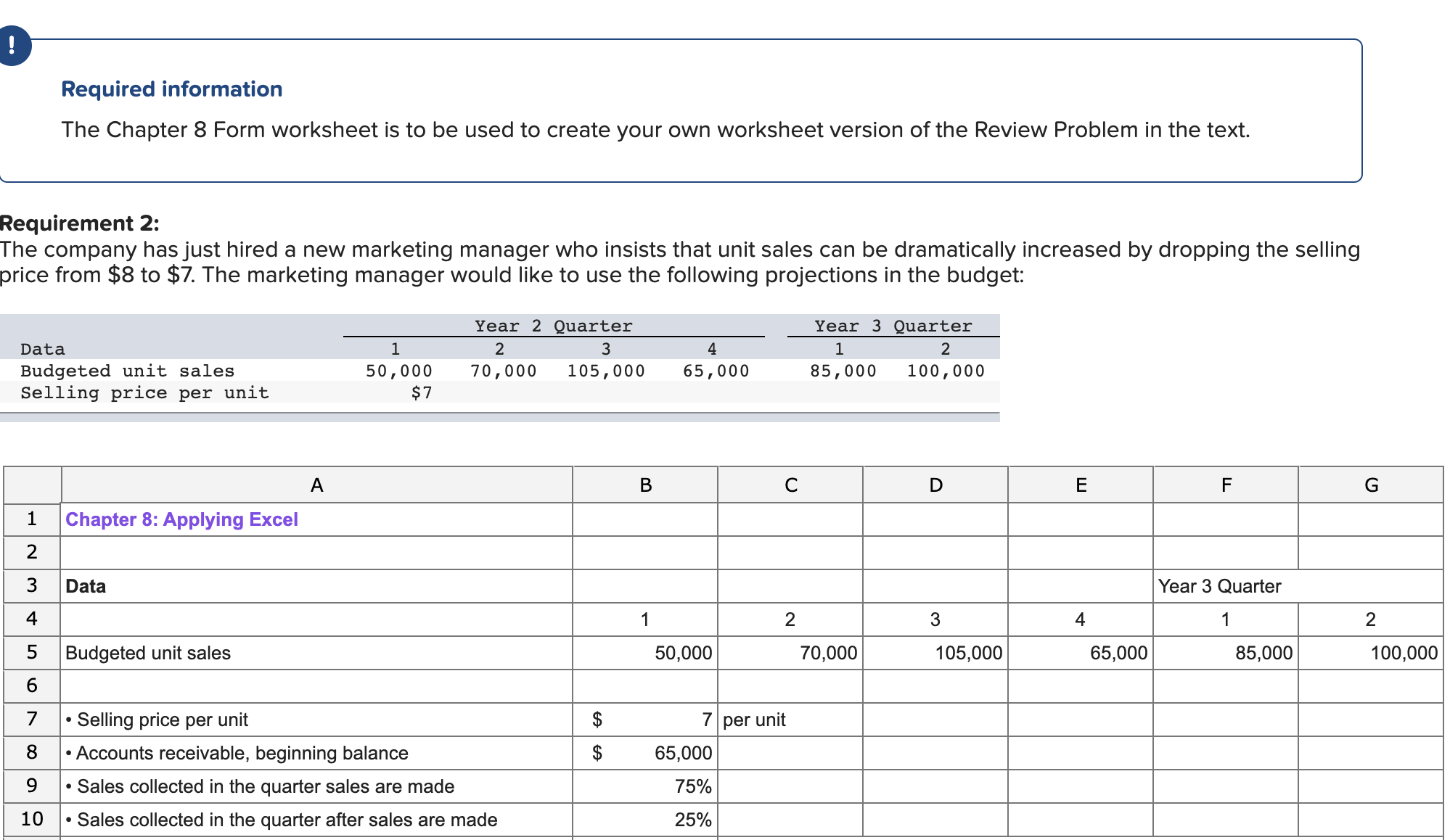 Required information The Chapter 8 Form worksheet is to be used