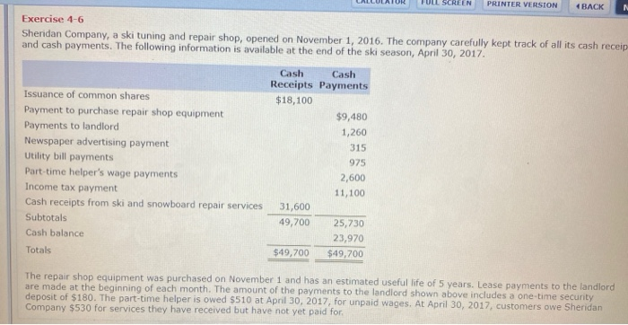  FULL SCREEN PRINTER VERSION 4 BACK N Exercise 4-6 Sheridan Company,
