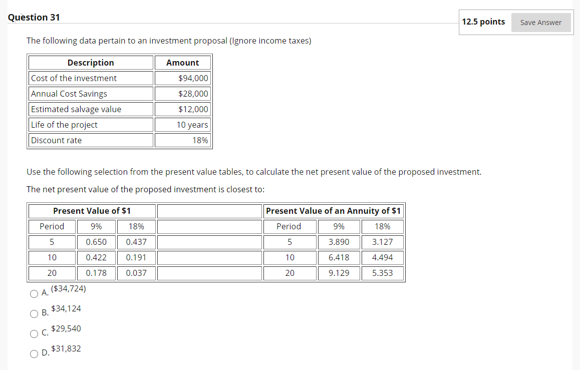  Show transcribed image text Question 31 12.5 points Save Answer The