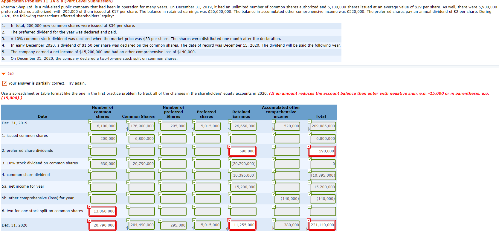 the one in red is wrong Application Problem 11-2A a-b (Part Level