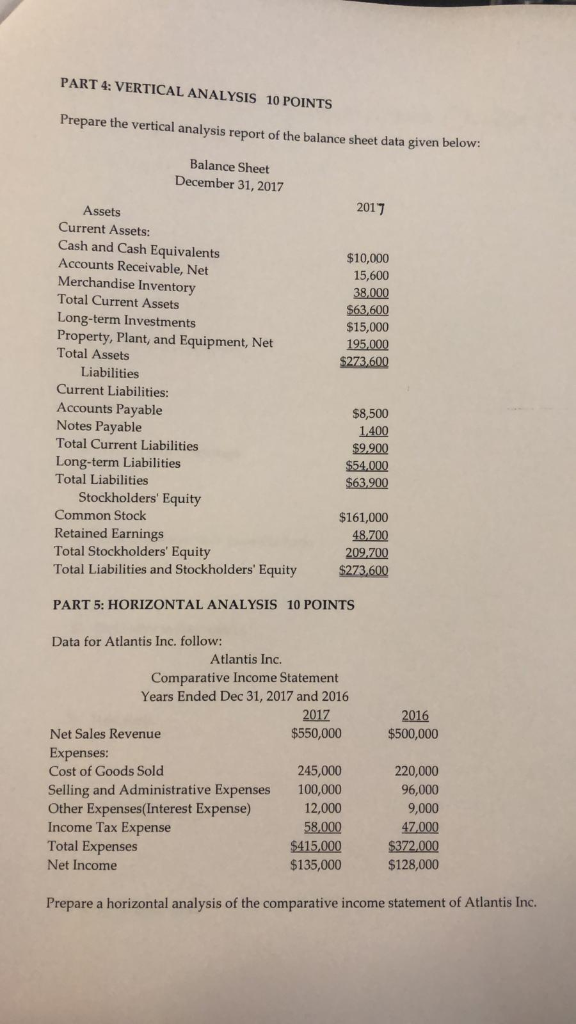  PART 4: VERTICAL ANALYSIS 10 POINTS Prepare the vertical analysis report