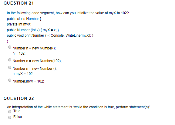 QUESTION 21 In the following code segment, how can you intialize