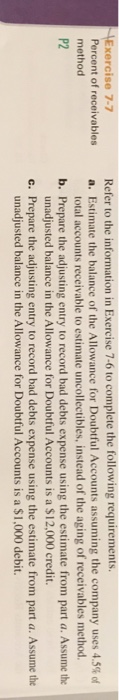 exercise 7-7 exercise 7-6 Days past Due Total 0 1 to 30