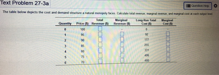  The table below depicts the cost and demand structure a natural