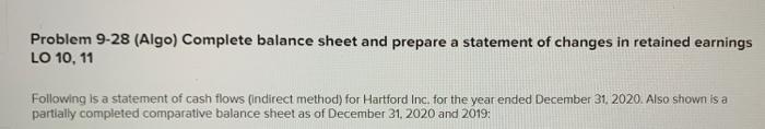  Problem 9-28 (Algo) Complete balance sheet and prepare a statement of
