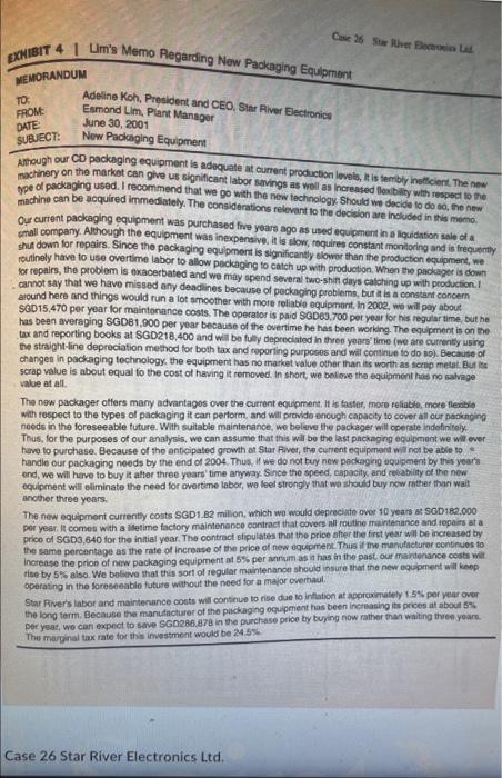 case 26 Star River Electronics LTD. This assignment requires one excel file