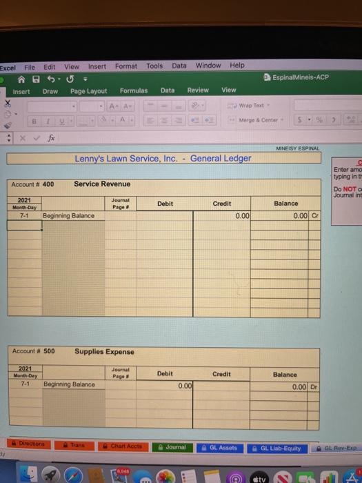 to them. July 1 Purchase $41,400.00 of new mowing equipment, paying cash