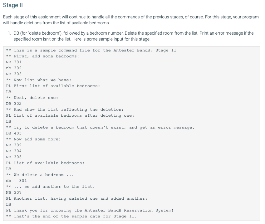 l For this stage, your program will keep track of the rooms