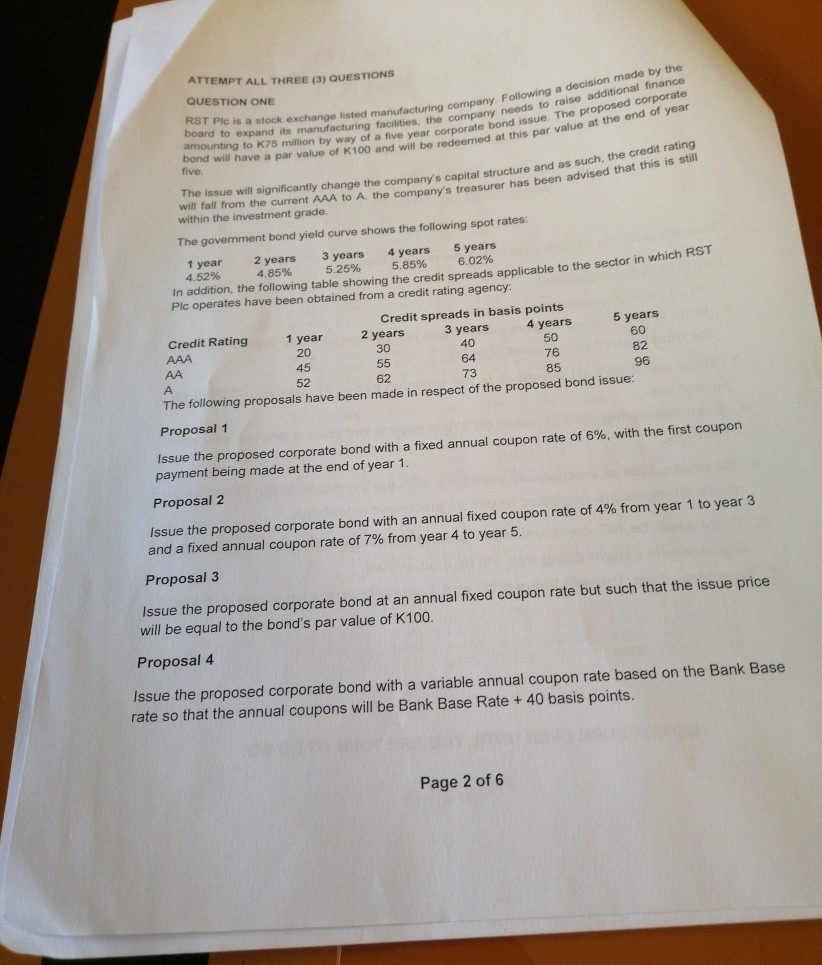  ATTEMPT ALL THREE (3) QUESTIONS QUESTION ONE RST Ple is a