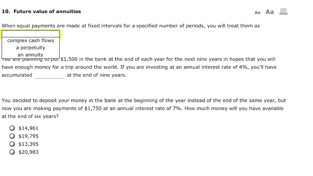  Aa Aa E. 10. Future value of annuities When equal payments
