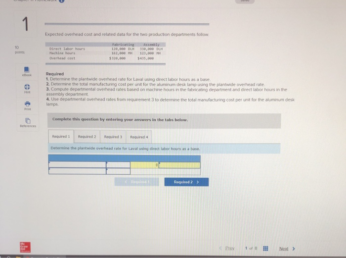 rate and departmental rate methods LO P1, P2 Laval produces lamps and