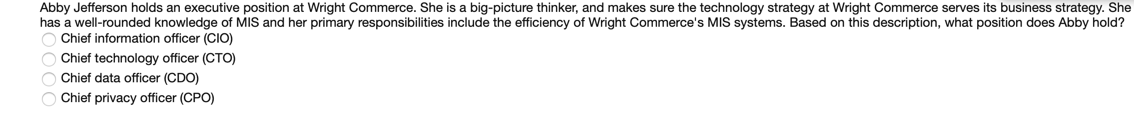  Abby Jefferson holds an executive position at Wright Commerce. She is