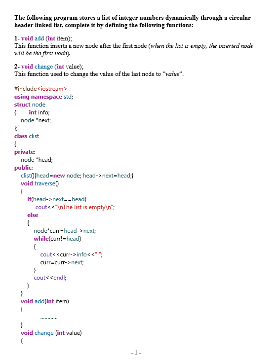 Circular linked list in (C++) The following program stores a list of