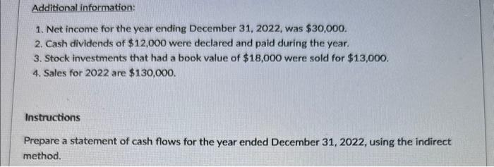 Company appear below: Additional information: 1. Net income for the year ending