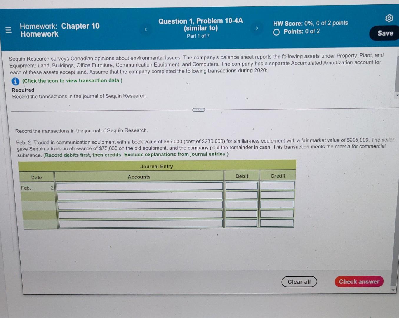 Homework: Chapter 10 Homework Question 1, Problem 10-4A (similar to) Part
