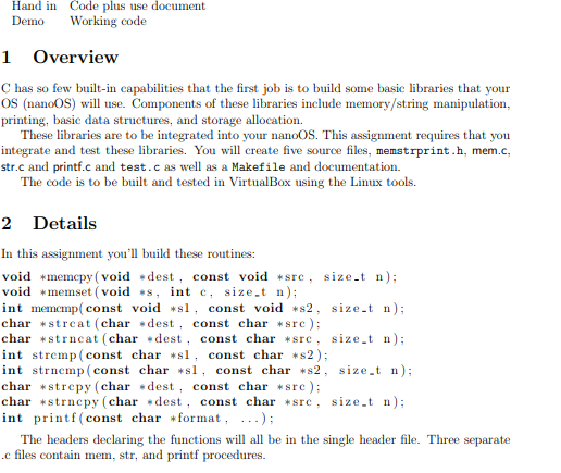  Hand in Code plus use document Demo Working code 1 Overview