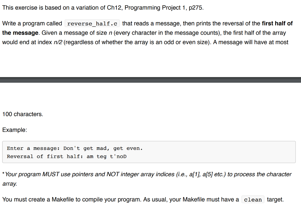 This exercise is based on a variation of Ch12, Programming Project